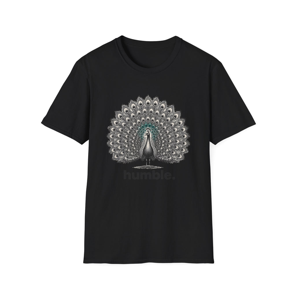 Peacock 'Humble' T-Shirt — Elegant Feather Mandala Graphic Tee