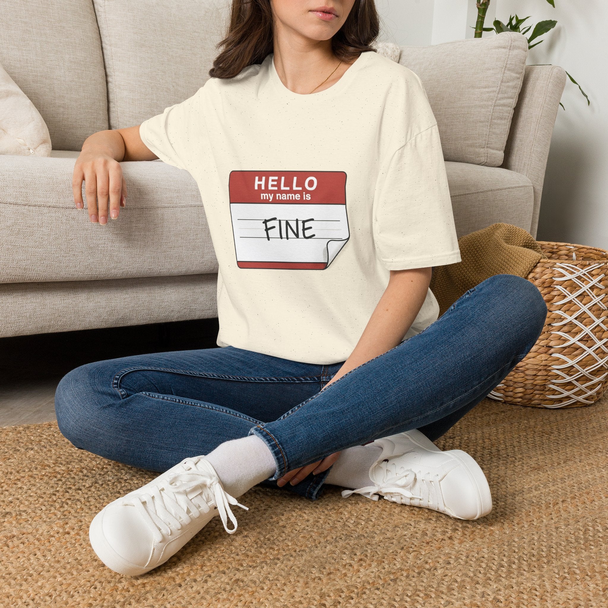T-Shirt — "Hello My Name Is Fine" Graphic Tee (Funny Sarcastic Introvert Shirt)