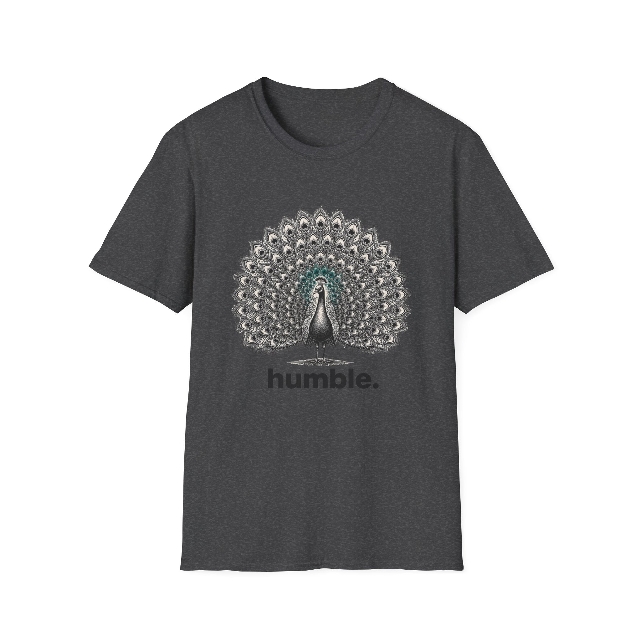 Peacock 'Humble' T-Shirt — Elegant Feather Mandala Graphic Tee