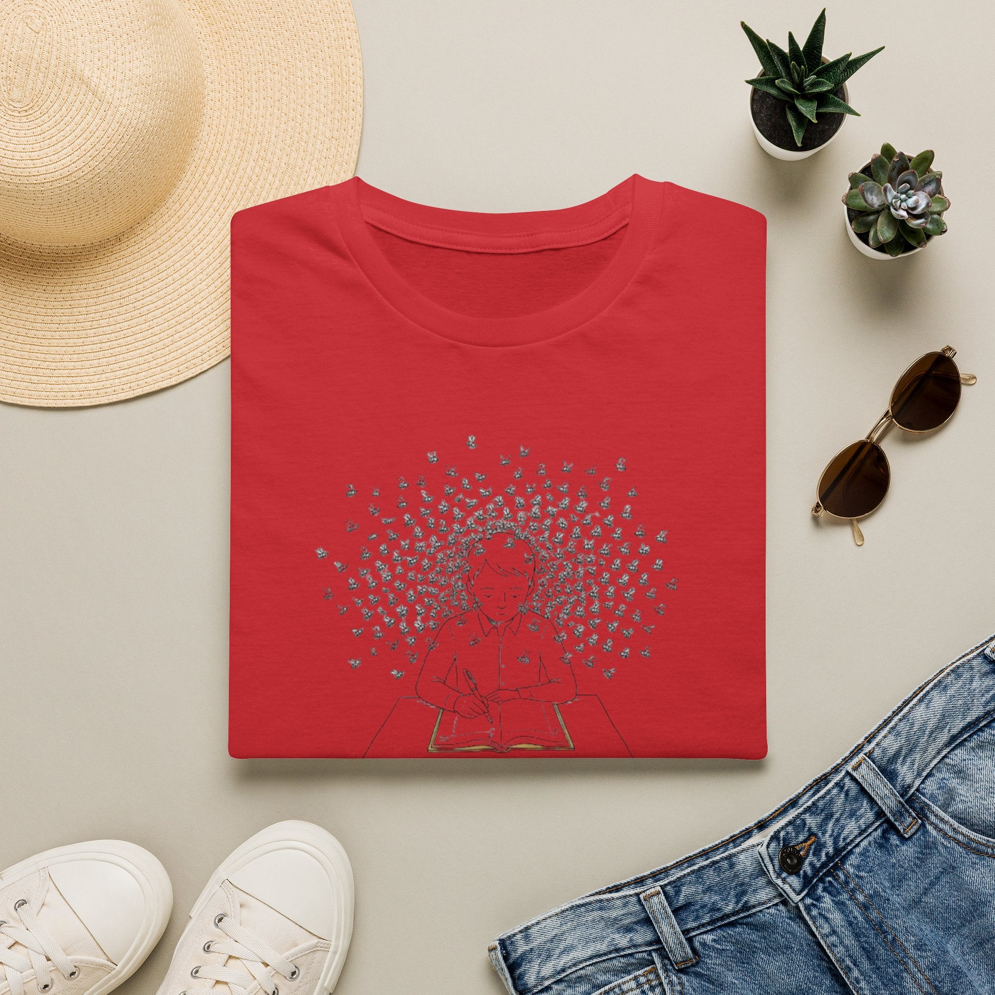 Mindful Reader Illustration Tee (Girl Reading with Butterflies)