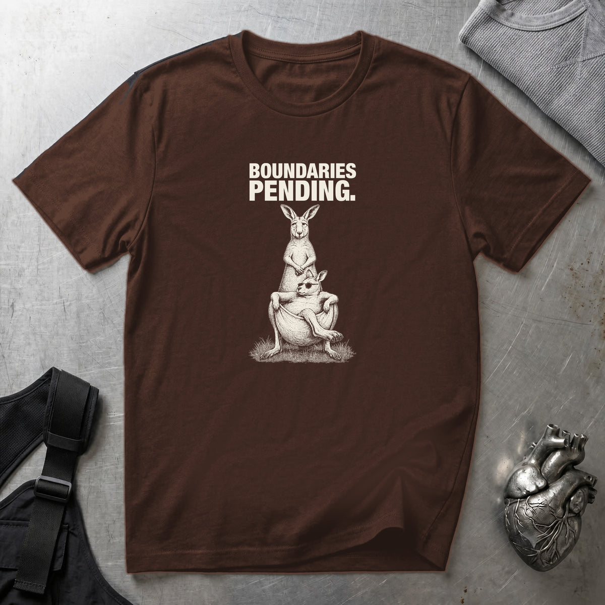 Boundaries Pending Kangaroo T-Shirt Dark Chocolate tee