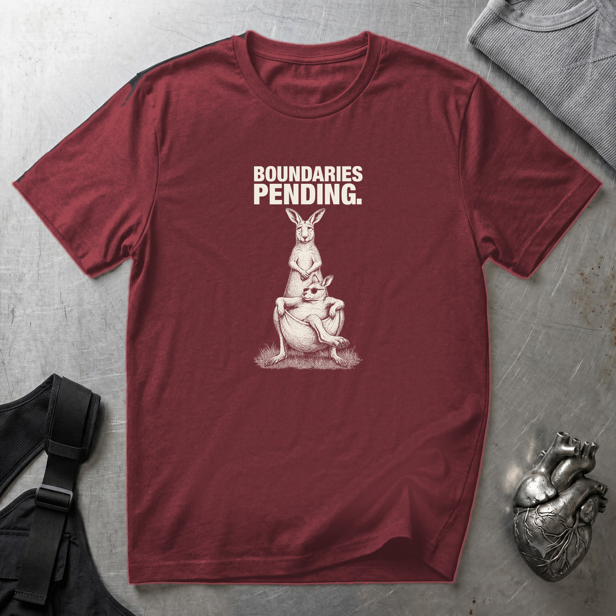 Boundaries Pending Kangaroo T-Shirt Maroon tee